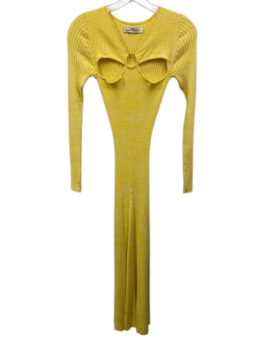 Anna Quan Size 4 Yellow & White Cotton Long Sleeve Heathered Rib Knit Midi Dress Yellow & White / 4