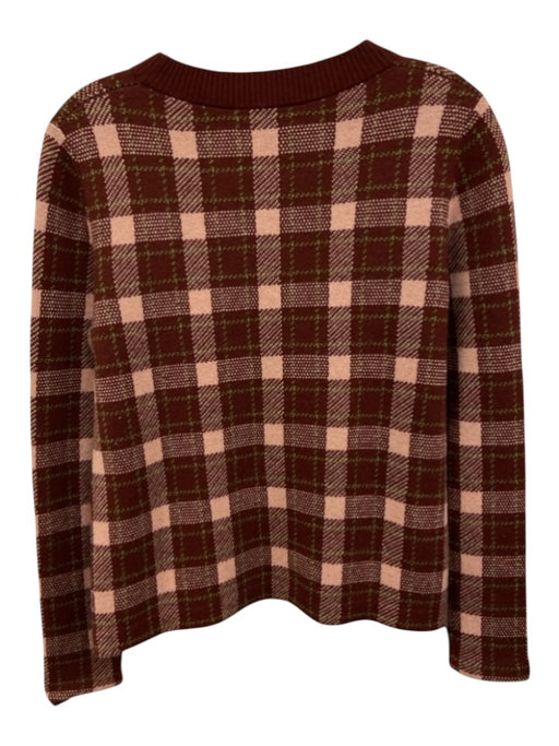 Akris Punto Size 4 Brown, Pink, Green Wool & Cashmere Long Sleeve Plaid Sweater Brown, Pink, Green / 4