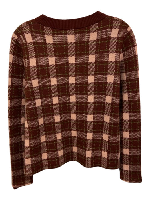 Akris Punto Size 4 Brown, Pink, Green Wool & Cashmere Long Sleeve Plaid Sweater Brown, Pink, Green / 4