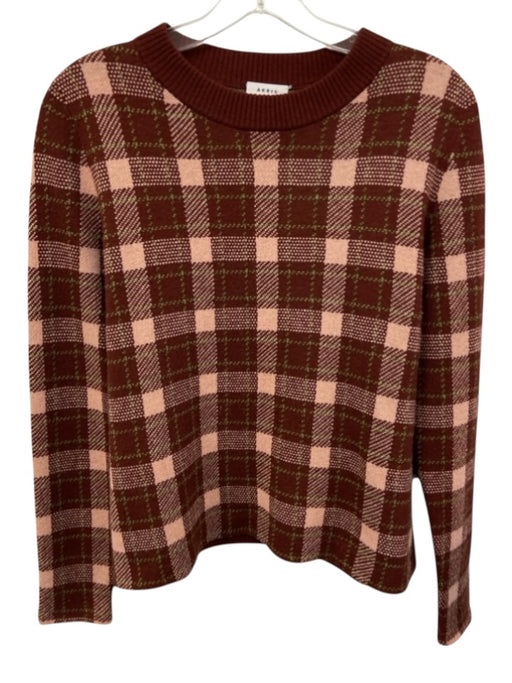 Akris Punto Size 4 Brown, Pink, Green Wool & Cashmere Long Sleeve Plaid Sweater Brown, Pink, Green / 4