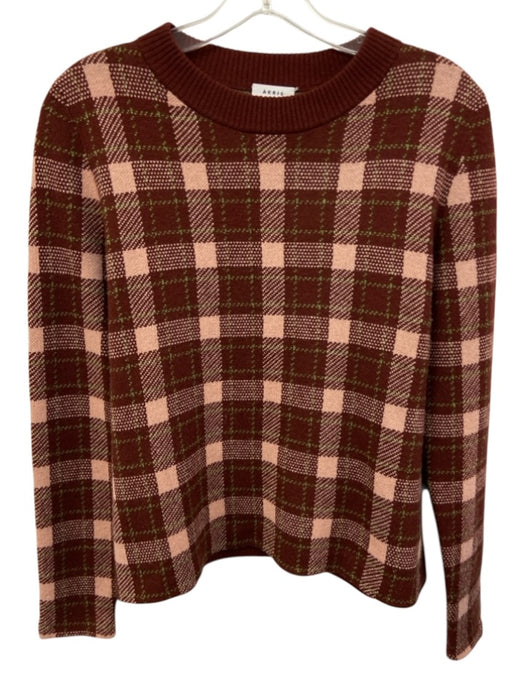 Akris Punto Size 4 Brown, Pink, Green Wool & Cashmere Long Sleeve Plaid Sweater Brown, Pink, Green / 4