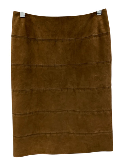 Chado by Ralph Rucci Size 4 Brown Leather Suede Back Zip Tiered Skirt Brown / 4