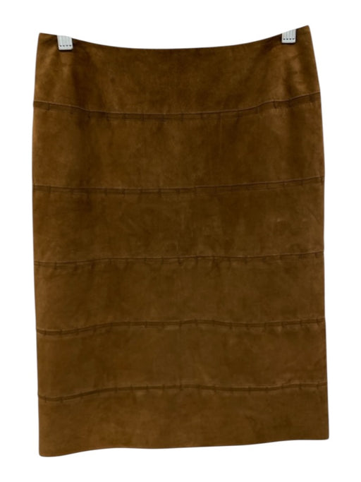 Chado by Ralph Rucci Size 4 Brown Leather Suede Back Zip Tiered Skirt Brown / 4