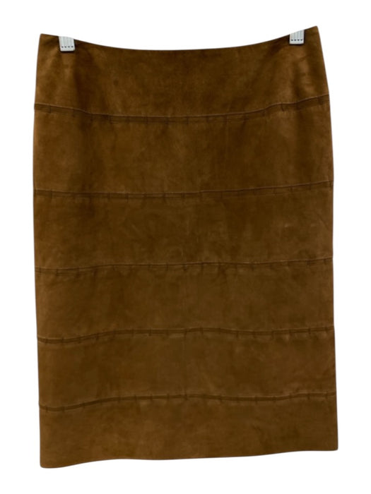Chado by Ralph Rucci Size 4 Brown Leather Suede Back Zip Tiered Skirt Brown / 4