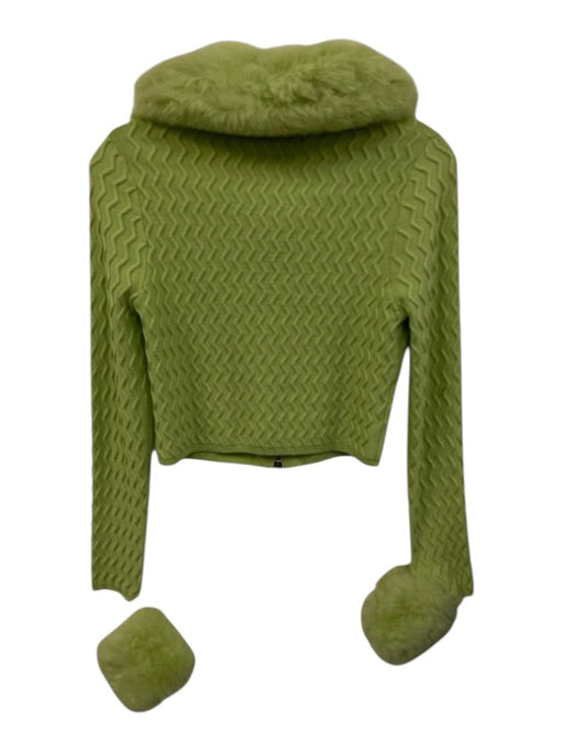 House of Sunny Size 4 Chartreuse Green Viscose & Polyester Faux Fur Cardigan Chartreuse Green / 4