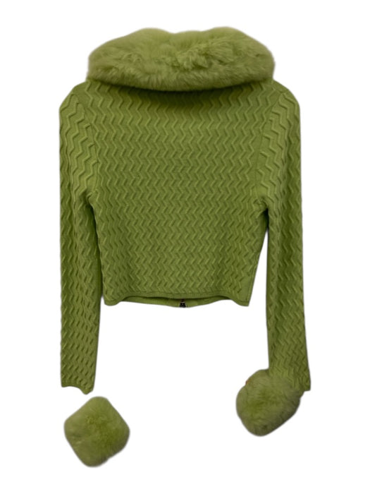 House of Sunny Size 4 Chartreuse Green Viscose & Polyester Faux Fur Cardigan Chartreuse Green / 4