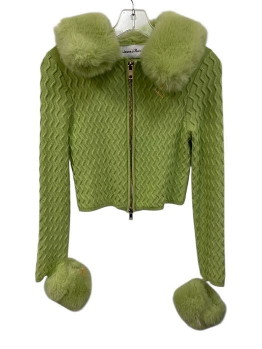 House of Sunny Size 4 Chartreuse Green Viscose & Polyester Faux Fur Cardigan Chartreuse Green / 4