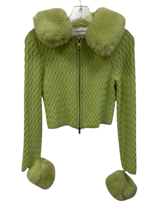 House of Sunny Size 4 Chartreuse Green Viscose & Polyester Faux Fur Cardigan Chartreuse Green / 4
