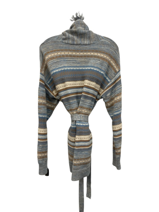 Intermix Size S Blue, White, Beige Cotton & Wool Blend Knit Geometric Cardigan Blue, White, Beige / S