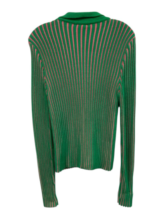 Rue Stiic Size M Pink & Green Cotton Ribbed Striped Collar Button up Cardigan Pink & Green / M