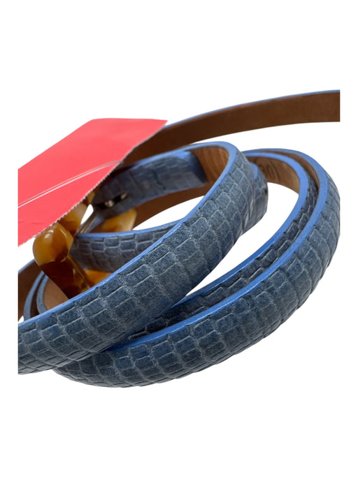 Claudio Orciani Blue Leather Tortoise Croc Embossed Skinny Belts Blue / 30