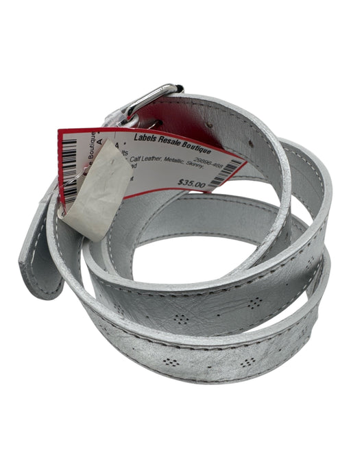 Bonpoint Silver Calf Leather Metallic Skinny Belts Silver