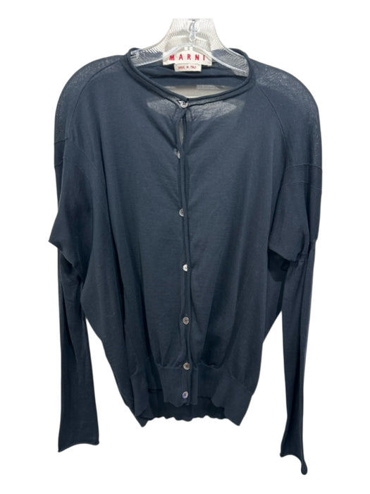Marni Size 38 Black Cotton Long Sleeve Button Front Sheer Rolled Hem Cardigan Black / 38