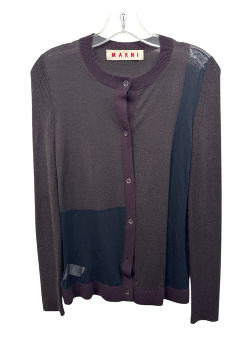 Marni Size 38 Burgundy & Brown Cashmere Blend Long Sleeve Color Block Cardigan Burgundy & Brown / 38