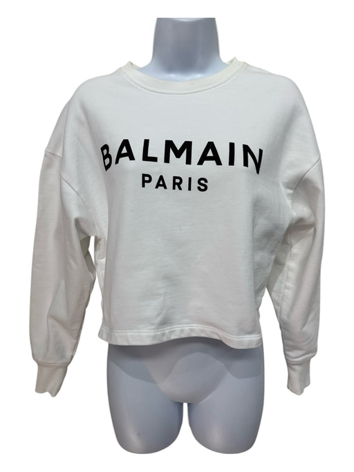 Balmain Size XS White & Black Cotton Long Sleeve Logo Sweatshirt Cropped Sweater White & Black / XS