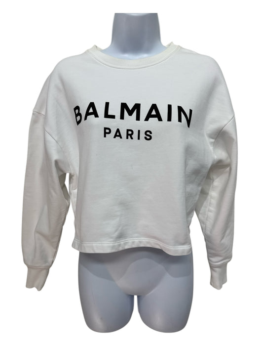 Balmain Size XS White & Black Cotton Long Sleeve Logo Sweatshirt Cropped Sweater White & Black / XS