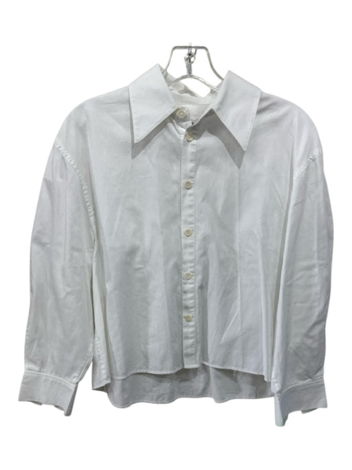 Tibi Size XS White Cotton Long Sleeve Button Front Collar Silver hardware Top White / XS