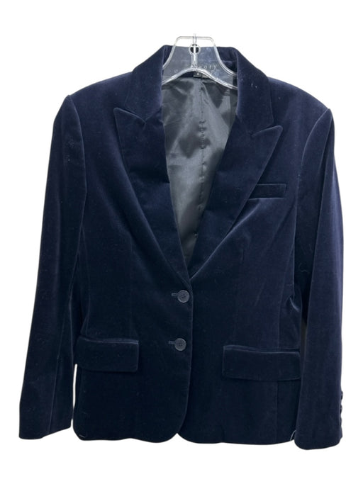 Theory Size 6 Navy Blue Cotton Blend Two Button Velvet Flap Pockets Jacket Navy Blue / 6