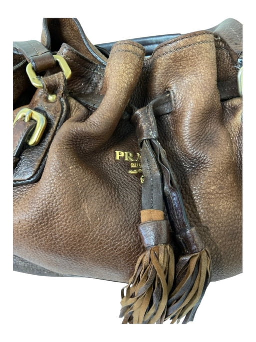 Prada Dark Brown Deerskin Leather Tassel Two Handles Shoulder Bag Bag Dark Brown / Medium