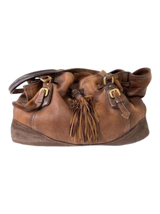 Prada Dark Brown Deerskin Leather Tassel Two Handles Shoulder Bag Bag Dark Brown / Medium