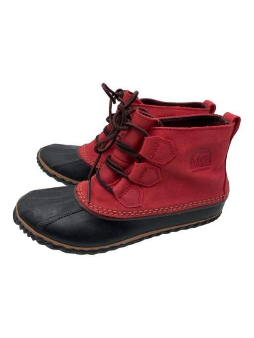 Sorel Shoe Size 8 Red & Black Canvas & Rubber lace up Ankle Waterproof Booties Red & Black / 8
