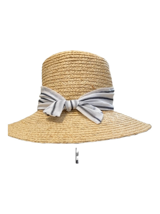 Hatattack Cream, white & blue Straw Bow detail Large Brim Ribbon Sun Hat Hat Cream, white & blue / One Size