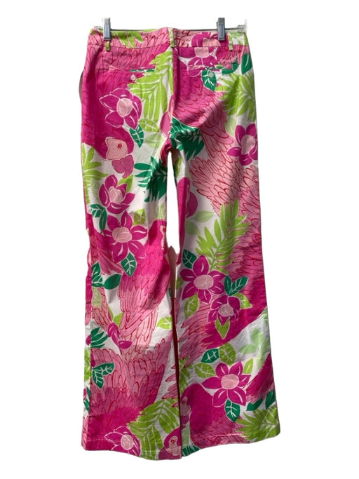 Lilly Pulitzer Size 2 Pink, White & Green Cotton Mid Rise Wide Leg Pants Pink, White & Green / 2