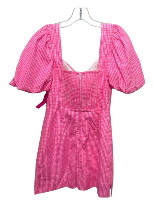 Lilly Pulitzer Size 2 Neon Pink & White Cotton Blend Short Balloon Sleeve Romper Neon Pink & White / 2