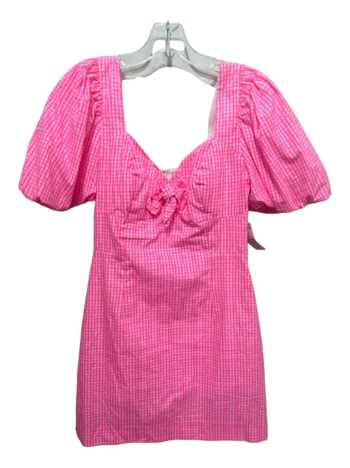 Lilly Pulitzer Size 2 Neon Pink & White Cotton Blend Short Balloon Sleeve Romper Neon Pink & White / 2