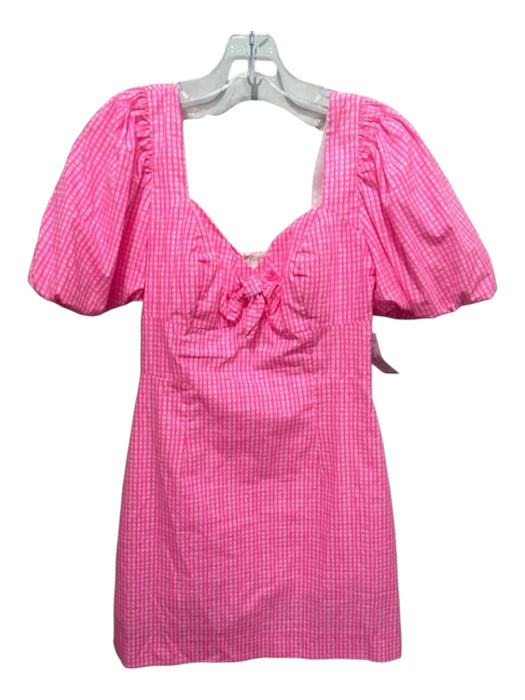Lilly Pulitzer Size 2 Neon Pink & White Cotton Blend Short Balloon Sleeve Romper Neon Pink & White / 2