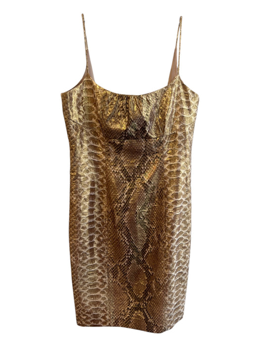 Tracy Reese Size 10 Gold Silk & Metallic Snake Print Spaghetti Strap Dress Gold / 10
