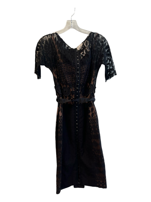 Beguile Byron Lars Size 4 Black Cotton Blend Lace & Crochet Detail Floral Dress Black / 4