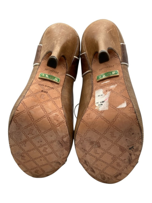 L.A.M.B. Shoe Size 9.5 Brown & White Leather Color Block Peep Toe Lace Up Pumps Brown & White / 9.5