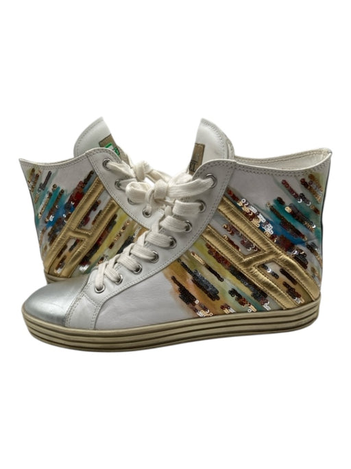 Hogan Shoe Size 38.5 White, Multi & Metallic Leather Upper Sequined Sneakers White, Multi & Metallic / 38.5