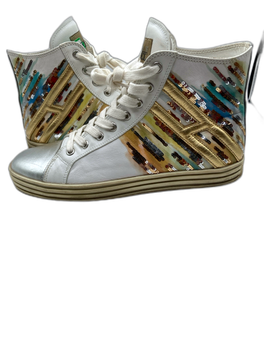 Hogan Shoe Size 38.5 White, Multi & Metallic Leather Upper Sequined Sneakers White, Multi & Metallic / 38.5