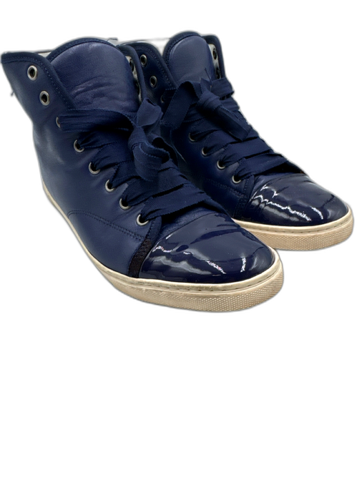 Lanvin Shoe Size 39 Blue Leather Patent Leather Cap Toe Lace Up Sneakers Blue / 39