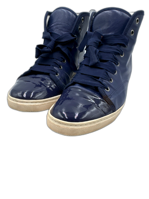 Lanvin Shoe Size 39 Blue Leather Patent Leather Cap Toe Lace Up Sneakers Blue / 39