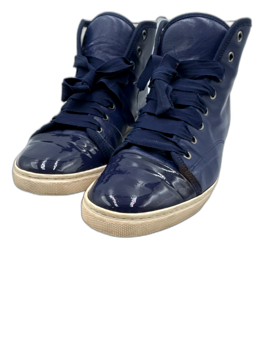 Lanvin Shoe Size 39 Blue Leather Patent Leather Cap Toe Lace Up Sneakers Blue / 39