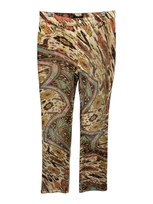 Roberto Cavalli Size L Orange, Cream & Multi Cotton Blend Zip & Button Jeans Orange, Cream & Multi / L
