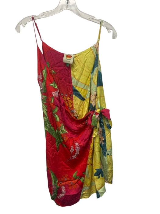 Farm Rio Size L Fuchsia, Yellow & Multi Rayon Blend Spaghetti Strap Floral Dress Fuchsia, Yellow & Multi / L