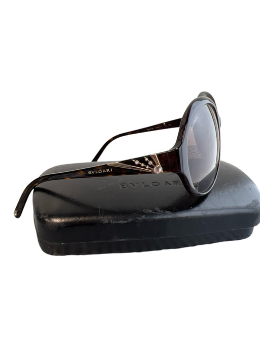 Bvlgari Brown Plastic Tortoise shell Silver Hardware Round Logo Sunglasses Brown