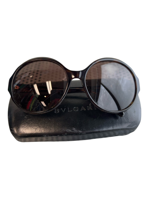 Bvlgari Brown Plastic Tortoise shell Silver Hardware Round Logo Sunglasses Brown