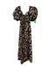 Caroline Constas Size XL Black, Pink & Green Boning Floral Puff Cap Sleeve Dress Black, Pink & Green / XL