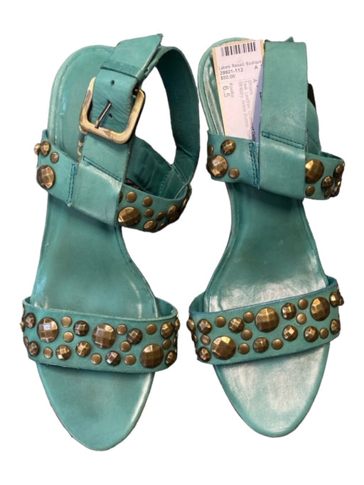 Kooba Shoe Size 6.5 Teal Leather Grommet Detail Open Toe Strappy Shoes Teal / 6.5