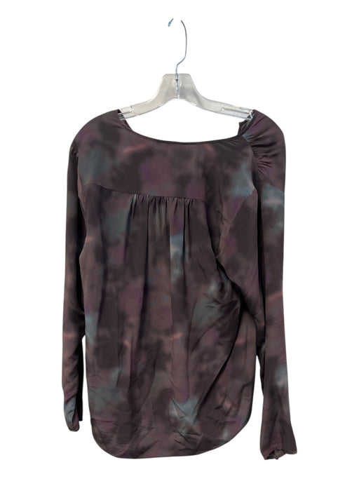 Rebecca Taylor Size 8 Dark Brown & Multi Silk V Neck Pocket Long Sleeve Top Dark Brown & Multi / 8