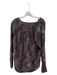 Rebecca Taylor Size 8 Dark Brown & Multi Silk V Neck Pocket Long Sleeve Top Dark Brown & Multi / 8