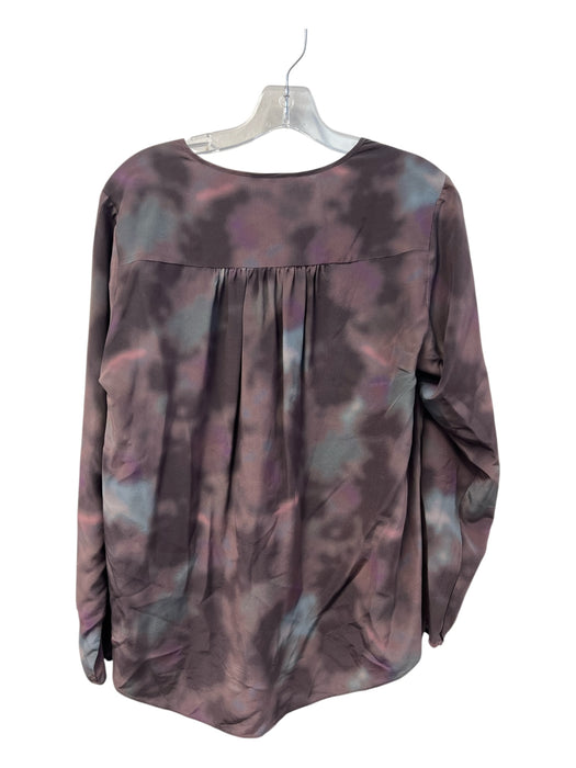 Rebecca Taylor Size 8 Dark Brown & Multi Silk V Neck Pocket Long Sleeve Top Dark Brown & Multi / 8