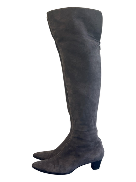 Helmut Lang Shoe Size 36.5 Storm Gray Suede Knee High Back Zip Pointed Toe Boots Storm Gray / 36.5