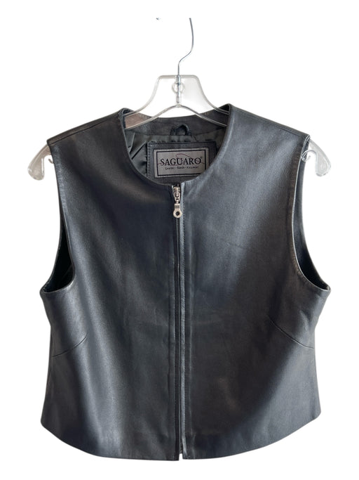 Saguaro Size M Gray Leather Round Neck Zip Front Cropped Vest Gray / M