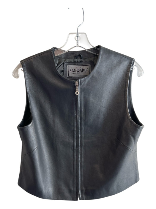 Saguaro Size M Gray Leather Round Neck Zip Front Cropped Vest Gray / M